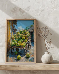 Fresh Coconut Cart Wall Art, Brazil Street Decor - Green Tropical Fruit Summer Vibe