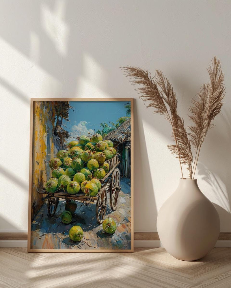 Fresh Coconut Cart Wall Art, Brazil Street Decor - Green Tropical Fruit Summer Vibe
