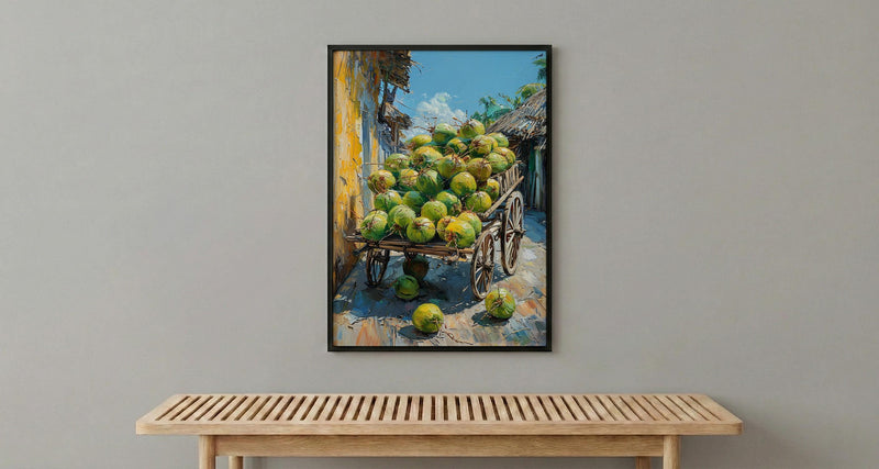 Fresh Coconut Cart Wall Art, Brazil Street Decor - Green Tropical Fruit Summer Vibe