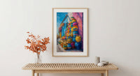 Mercado Woven Basket Poster, Latin America Craft Decor - Colorful Handmade Market Summer Light