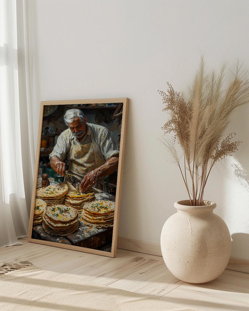 Making Fresh Tortilla Art Print, Mexican Food Decor - Rustic Griddle Warm Summer Evening