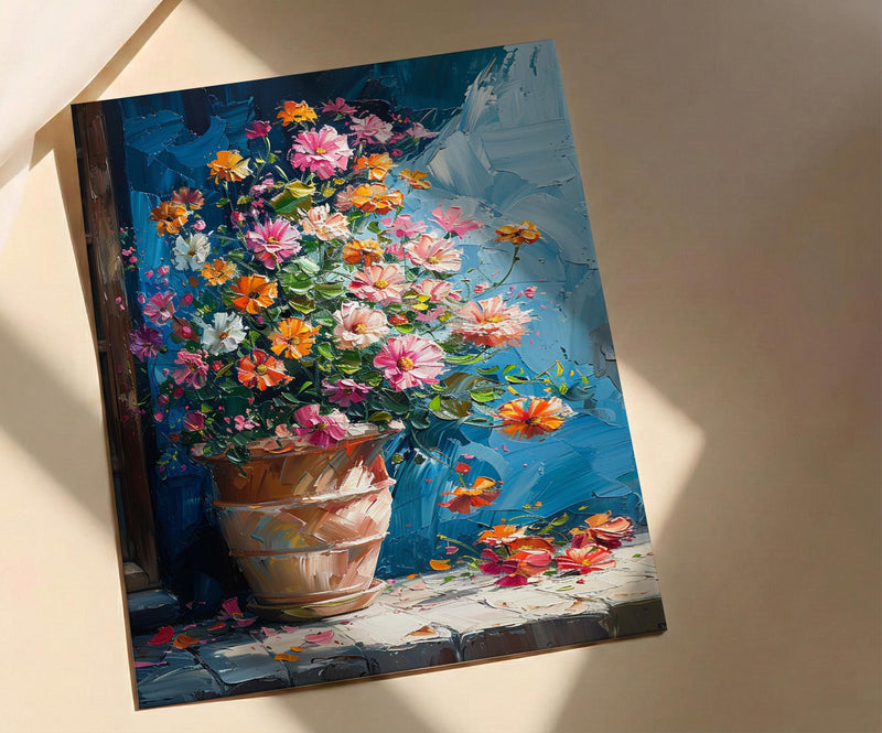 Terracotta Clay Pot Poster, Tropical Flower Room Decor - Handmade Garden Market Summer Sun