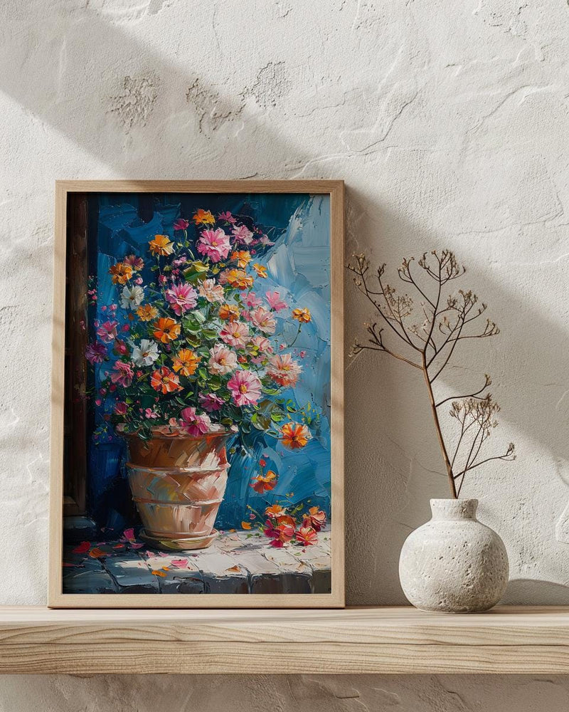 Terracotta Clay Pot Poster, Tropical Flower Room Decor - Handmade Garden Market Summer Sun