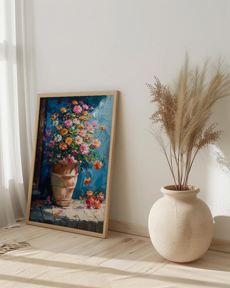 Terracotta Clay Pot Poster, Tropical Flower Room Decor - Handmade Garden Market Summer Sun