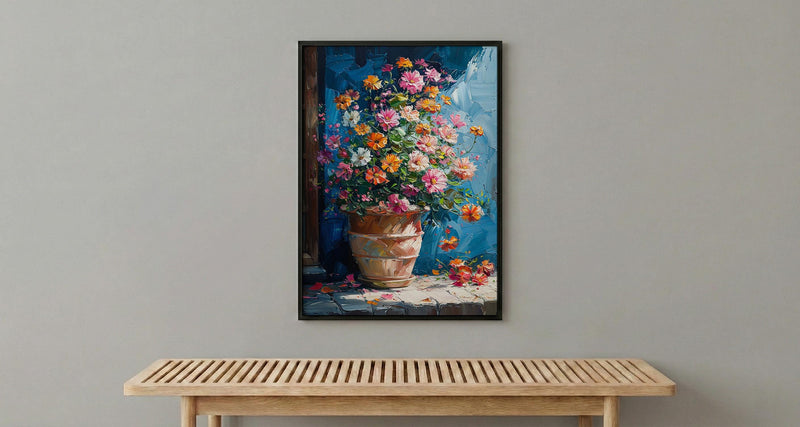 Terracotta Clay Pot Poster, Tropical Flower Room Decor - Handmade Garden Market Summer Sun