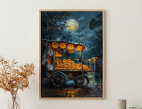 Golden Empanada Street Art Print, Latin Food Decor - Warm Evening Lantern Summer Cart