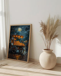Golden Empanada Street Art Print, Latin Food Decor - Warm Evening Lantern Summer Cart