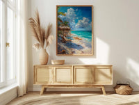 Tulum Boho Beach Club Poster, Tropical Mexico Coast Decor - White Sand Turquoise Water
