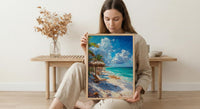 Tulum Boho Beach Club Poster, Tropical Mexico Coast Decor - White Sand Turquoise Water