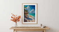 Tulum Boho Beach Club Poster, Tropical Mexico Coast Decor - White Sand Turquoise Water