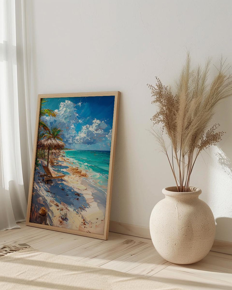 Tulum Boho Beach Club Poster, Tropical Mexico Coast Decor - White Sand Turquoise Water