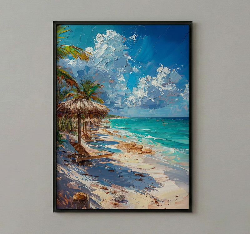 Tulum Boho Beach Club Poster, Tropical Mexico Coast Decor - White Sand Turquoise Water