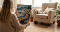 Copacabana Mosaic Walkway Wall Art, Rio Beach City Decor - Bright Blue Ocean Scene