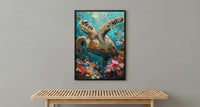 Sea Turtle Coral Reef Art Print, Tropical Ocean Decor - Crystal Clear Water Summer