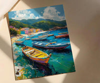 Brazilian Fishing Boat Wall Art, Coastal Ocean Bay Decor - Lush Green Hill View