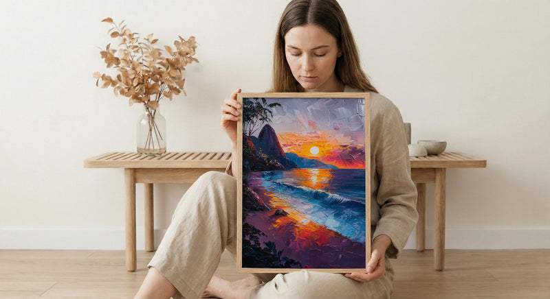 Rio Sugarloaf Mountain Poster, Brazil City Nature Decor - Vibrant Orange Sunset Sky