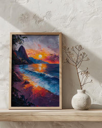 Rio Sugarloaf Mountain Poster, Brazil City Nature Decor - Vibrant Orange Sunset Sky