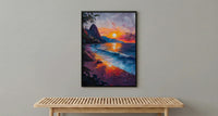 Rio Sugarloaf Mountain Poster, Brazil City Nature Decor - Vibrant Orange Sunset Sky