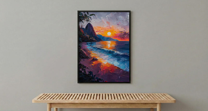 Rio Sugarloaf Mountain Poster, Brazil City Nature Decor - Vibrant Orange Sunset Sky