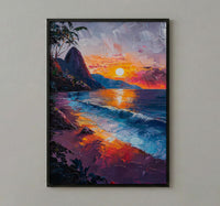 Rio Sugarloaf Mountain Poster, Brazil City Nature Decor - Vibrant Orange Sunset Sky