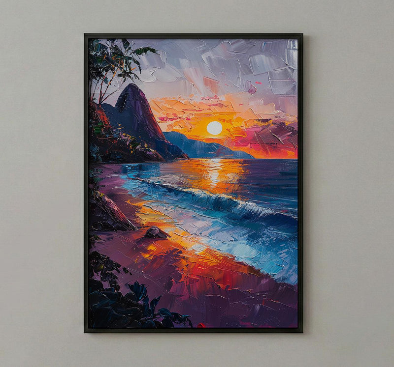 Rio Sugarloaf Mountain Poster, Brazil City Nature Decor - Vibrant Orange Sunset Sky