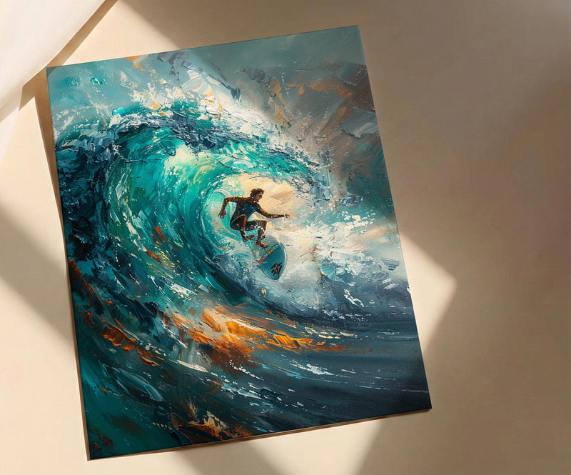 Puerto Escondido Wave Art Print, Mexico Ocean Surf Decor - Turquoise Blue Barrel Summer