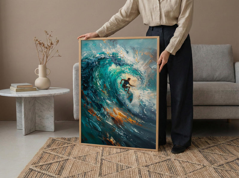 Puerto Escondido Wave Art Print, Mexico Ocean Surf Decor - Turquoise Blue Barrel Summer