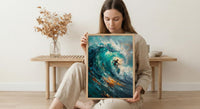 Puerto Escondido Wave Art Print, Mexico Ocean Surf Decor - Turquoise Blue Barrel Summer