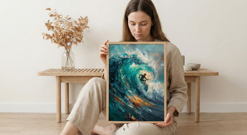 Puerto Escondido Wave Art Print, Mexico Ocean Surf Decor - Turquoise Blue Barrel Summer