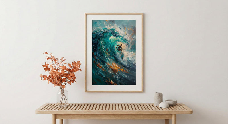 Puerto Escondido Wave Art Print, Mexico Ocean Surf Decor - Turquoise Blue Barrel Summer