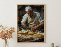 Making Fresh Tortilla Art Print, Mexican Food Decor - Rustic Griddle Warm Summer Evening