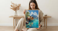Bora Bora Ocean Art Print, Water Bungalow Home Decor - Bright Tropical Beach Summer Paradise