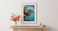 Bora Bora Ocean Art Print, Water Bungalow Home Decor - Bright Tropical Beach Summer Paradise