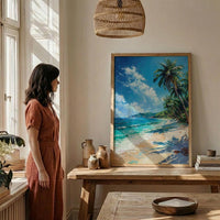 Fiji White Beach Wall Art, Tropical Palm Home Decor - Bright Warm Ocean Summer Getaway