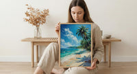 Fiji White Beach Wall Art, Tropical Palm Home Decor - Bright Warm Ocean Summer Getaway