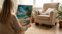 Fiji White Beach Wall Art, Tropical Palm Home Decor - Bright Warm Ocean Summer Getaway