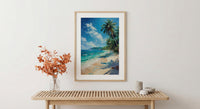 Fiji White Beach Wall Art, Tropical Palm Home Decor - Bright Warm Ocean Summer Getaway