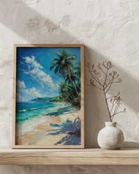 Fiji White Beach Wall Art, Tropical Palm Home Decor - Bright Warm Ocean Summer Getaway