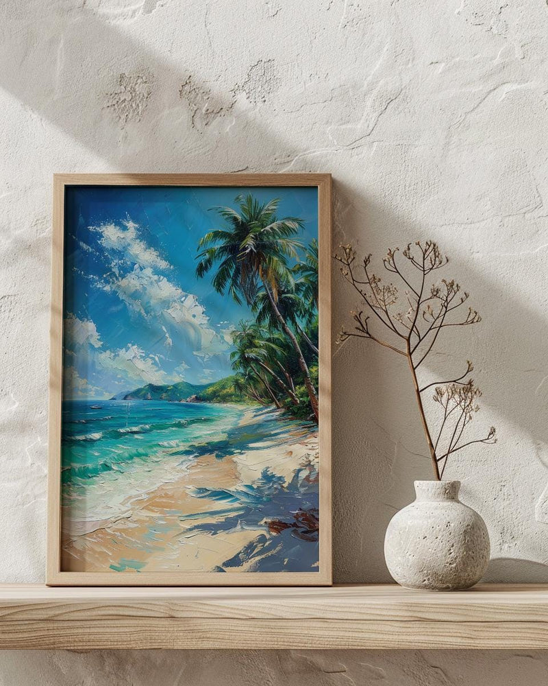 Fiji White Beach Wall Art, Tropical Palm Home Decor - Bright Warm Ocean Summer Getaway