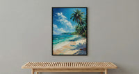 Fiji White Beach Wall Art, Tropical Palm Home Decor - Bright Warm Ocean Summer Getaway