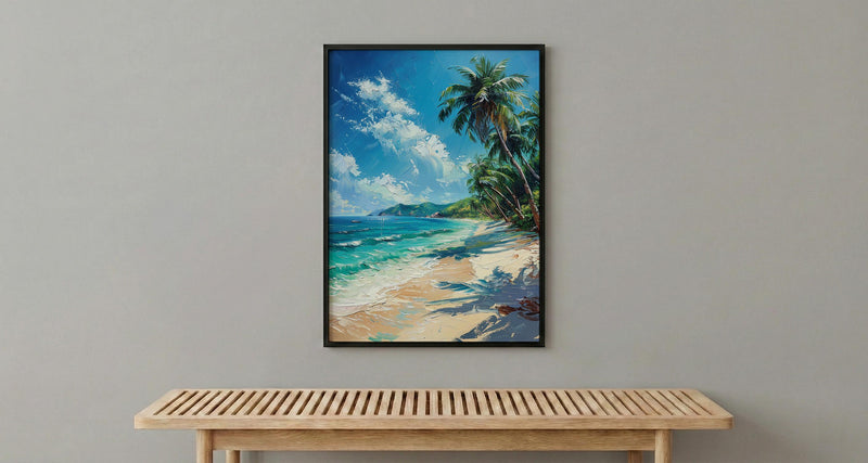 Fiji White Beach Wall Art, Tropical Palm Home Decor - Bright Warm Ocean Summer Getaway