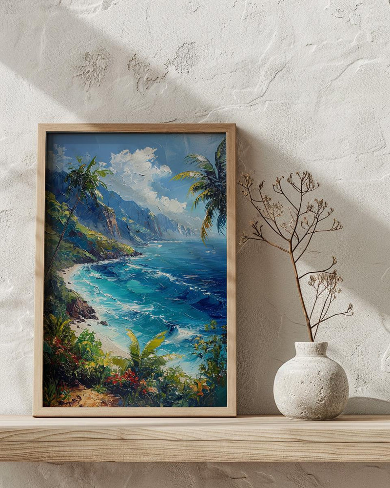 Tahiti Emerald Peak Art Print, Tropical Ocean Home Decor - Lush Green Nature Summer Landscape