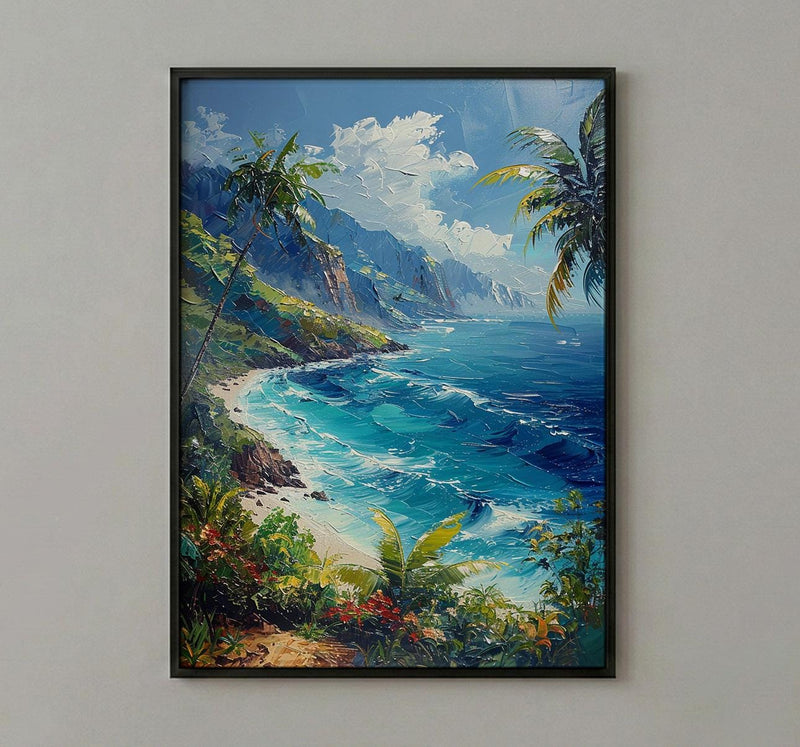 Tahiti Emerald Peak Art Print, Tropical Ocean Home Decor - Lush Green Nature Summer Landscape