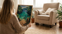 Samoa Ocean Trench Wall Art, Tropical Jungle Home Decor - Glowing Blue Water Summer Escape