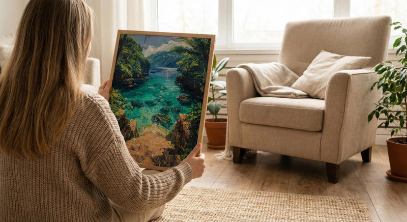 Samoa Ocean Trench Wall Art, Tropical Jungle Home Decor - Glowing Blue Water Summer Escape