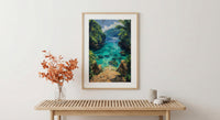 Samoa Ocean Trench Wall Art, Tropical Jungle Home Decor - Glowing Blue Water Summer Escape