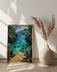 Samoa Ocean Trench Wall Art, Tropical Jungle Home Decor - Glowing Blue Water Summer Escape