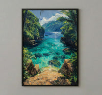 Samoa Ocean Trench Wall Art, Tropical Jungle Home Decor - Glowing Blue Water Summer Escape