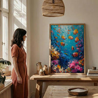 Cook Islands Lagoon Ocean Poster, Turquoise Water Home Decor - Colorful Fish Coast Summer Artwork