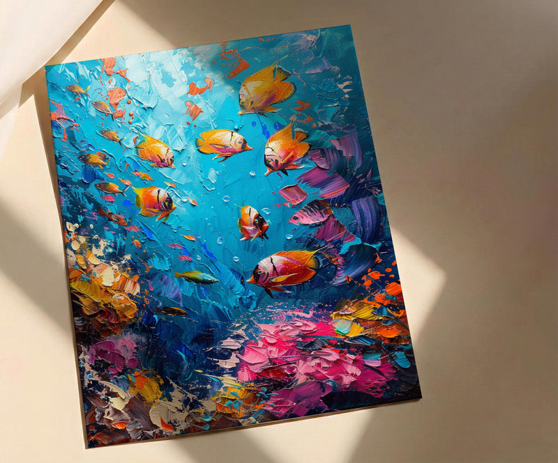 Cook Islands Lagoon Ocean Poster, Turquoise Water Home Decor - Colorful Fish Coast Summer Artwork